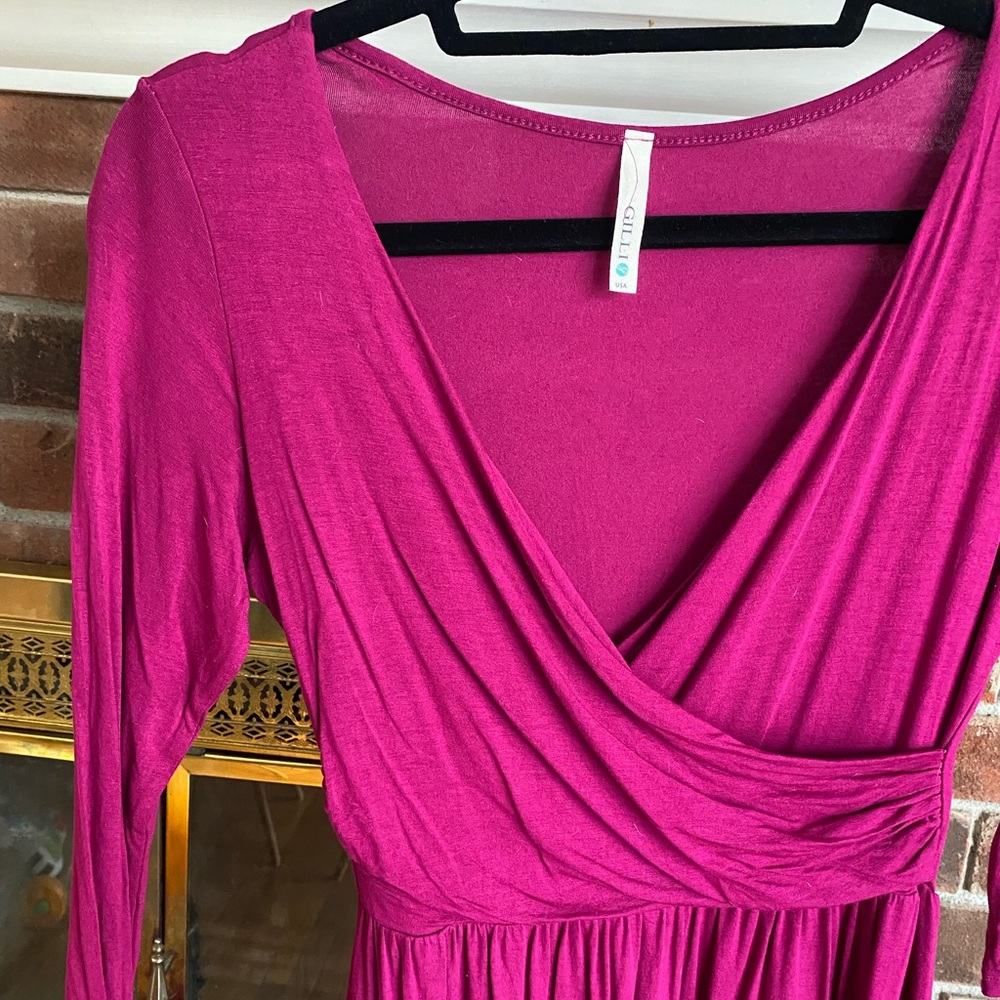 Fuchsia Knee Length faux wrap dress